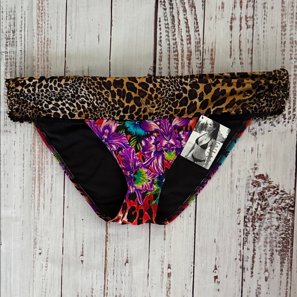 Victoria's Secret Bombshell Low Rise Floral and Leopard Bikini Bottom Large NWT